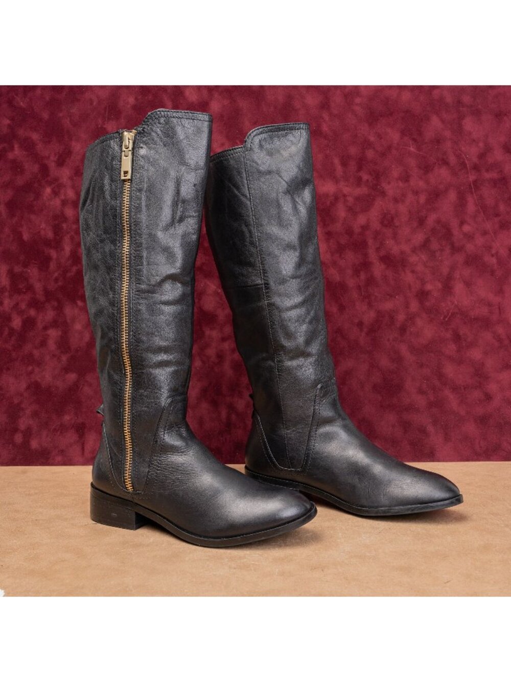 Aldo Women Black Leather Vintage Zip Retro Y2K Riding Tall Boots 9US EUR40